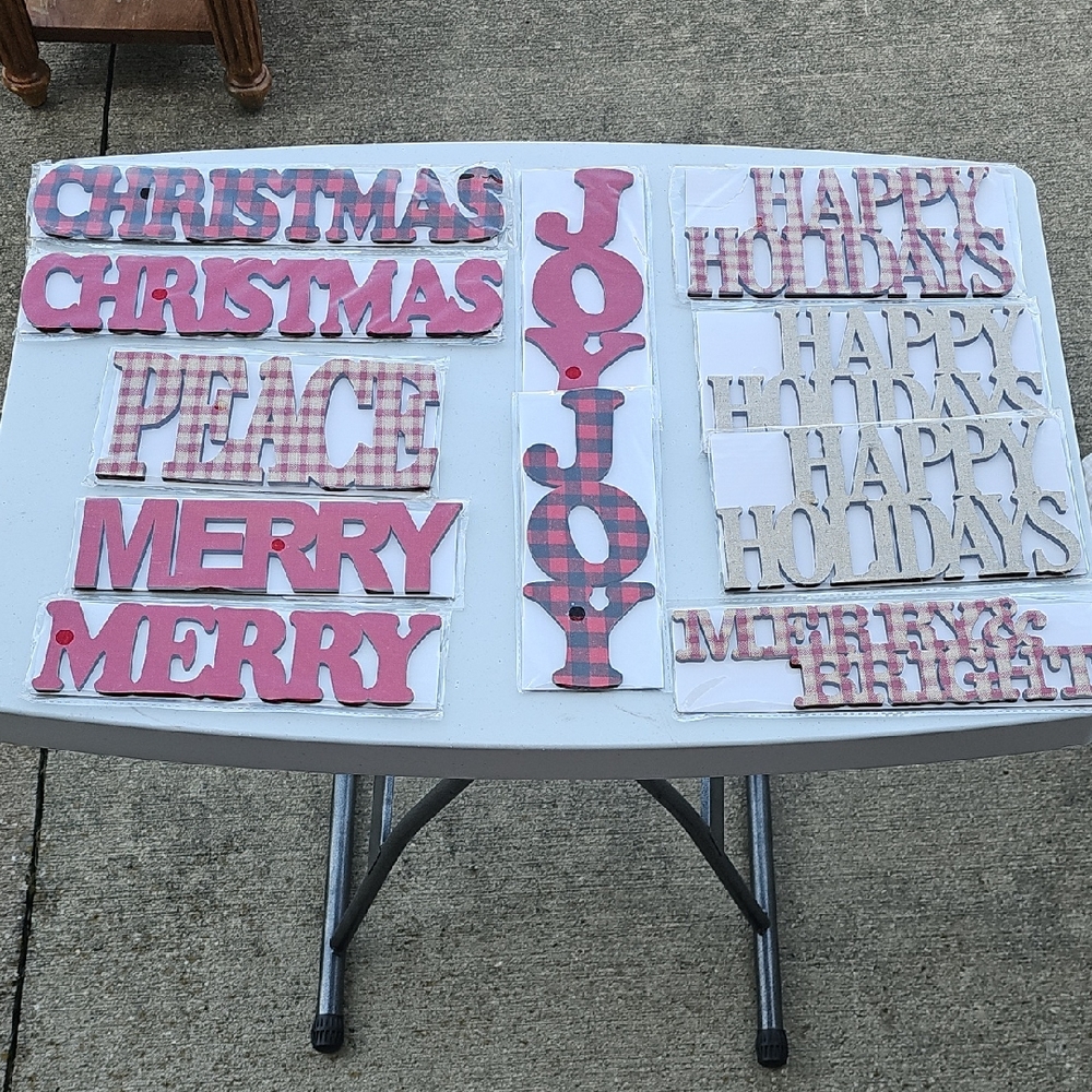 Holiday Wood Word Decor-lot Of 11 NWT